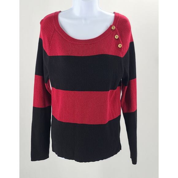 FALL United States of Sweater womens sweater black/red stripes Sz XL 100% cotton - Picture 1 of 7